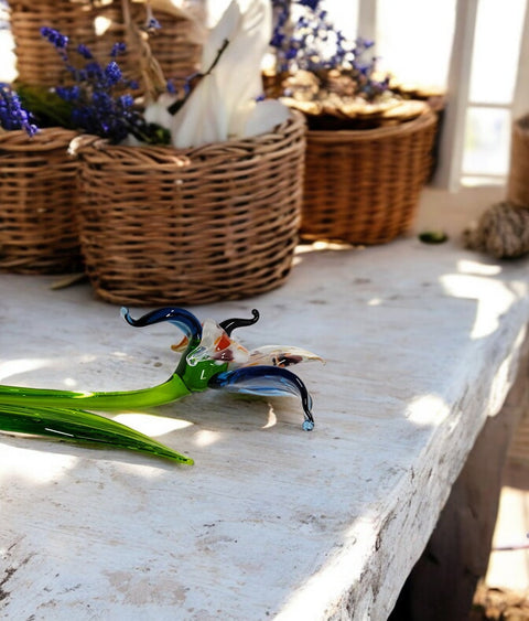 Blue Glass Orchid - Handcrafted Short Stem Flower