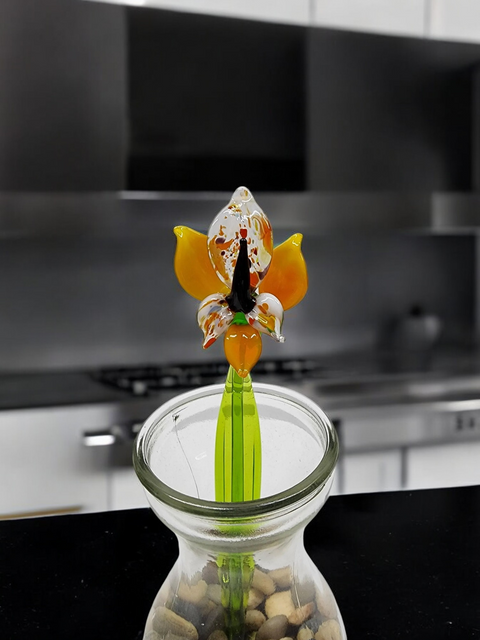 Yellow Glass Orchid - Handcrafted Short Stem Flower