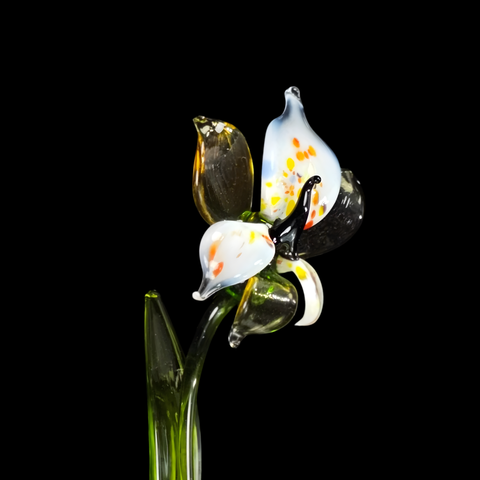 Amber Glass Orchid, Handcrafted Glass Flower, Hand Made In Ukraine Using Murano Quality Glass, Great Gift For Flower Lovers, 6 Inch Orchid