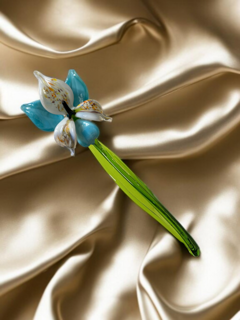 Aqua Glass Orchid, Handcrafted Glass Flower, Hand Made In Ukraine Using Murano Quality Glass, Great Gift For Flower Lovers, 6 Inch Orchid