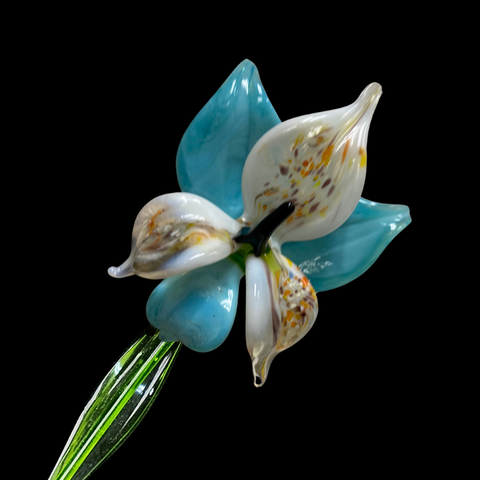Aqua Glass Orchid, Handcrafted Glass Flower, Hand Made In Ukraine Using Murano Quality Glass, Great Gift For Flower Lovers, 6 Inch Orchid