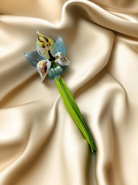 Light Blue Glass Orchid, Handcrafted Glass Flower, Hand Made In Ukraine Using Murano Quality Glass, Great Gift For Flower Lovers, 6 Inch Orchid