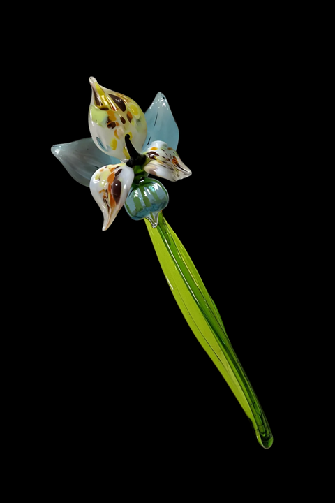 Light Blue Glass Orchid, Handcrafted Glass Flower, Hand Made In Ukraine Using Murano Quality Glass, Great Gift For Flower Lovers, 6 Inch Orchid