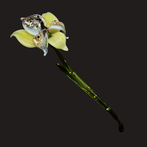 Pale Yellow Glass Orchid, Handcrafted Glass Flower, Hand Made In Ukraine Using Murano Quality Glass, Great Gift For Flower Lovers, 6 Inch Orchid