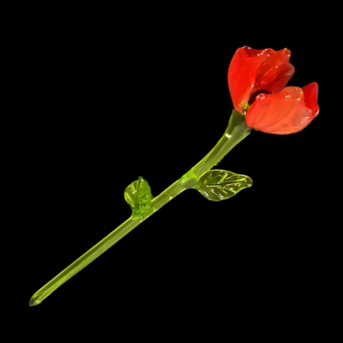 Red Glass Poppy Flower - Handcrafted Short Stem Flower