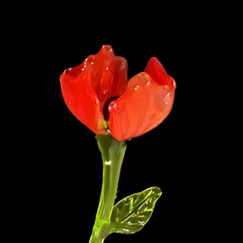 Red Glass Poppy Flower - Handcrafted Short Stem Flower