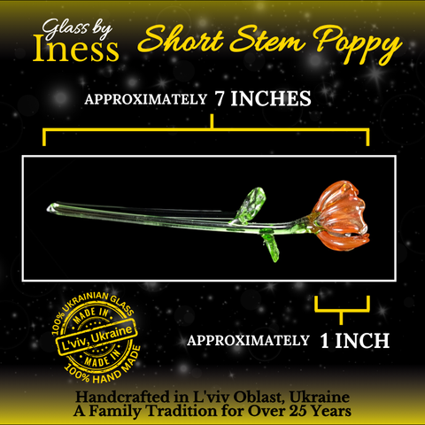 Red Glass Poppy Flower - Handcrafted Short Stem Flower