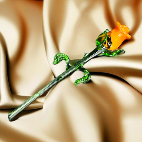 Orange Glass Rose, Handcrafted Glass Flower, Hand Made In Ukraine Using Murano Quality Glass, Great Gift For Flower Lovers, 6 Inch Rose