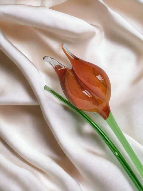 Orange Glass Tulip, Handcrafted Glass Flower, Hand Made In Ukraine Using Murano Quality Glass, Great Gift For Flower Lovers, 6 Inches Tulip