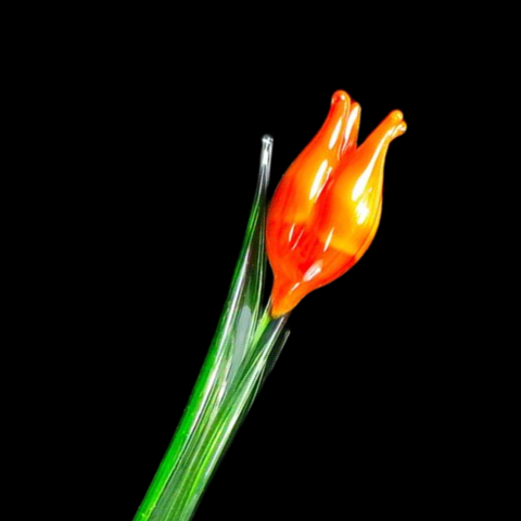 Orange Glass Tulip, Handcrafted Glass Flower, Hand Made In Ukraine Using Murano Quality Glass, Great Gift For Flower Lovers, 6 Inches Tulip