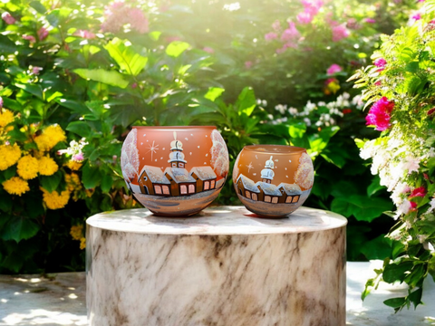 Medium Orange Glass Candle Holder, Hand Crafted in Ukraine, Brown Cathedral Winter Wonderland, Wonderful Year Round