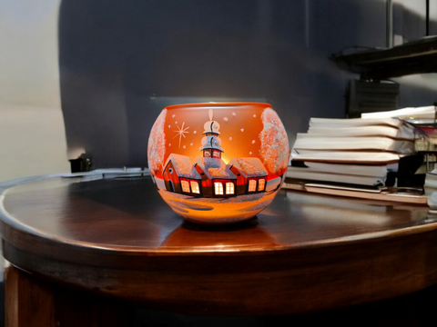 Medium Orange Glass Candle Holder, Hand Crafted in Ukraine, Brown Cathedral Winter Wonderland, Wonderful Year Round