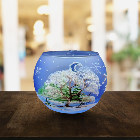 Light Blue Glass Candle Holder, Hand Crafted in Ukraine, Blue Jays Design, Wonderful Year Round