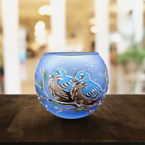 Light Blue Glass Candle Holder, Hand Crafted in Ukraine, Blue Jays Design, Wonderful Year Round