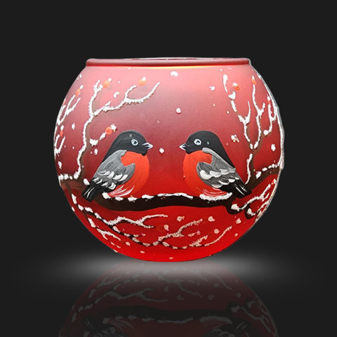 Red - Medium Candle Holder - Finch on wood