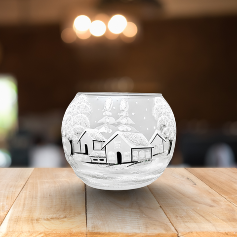 Small Frosted Glass Candle Holder, Hand Crafted in Ukraine, White Cabin Winter Wonderland, Wonderful Year Round