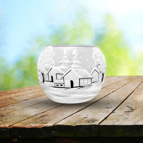 Large Frosted Glass Candle Holder, Hand Crafted in Ukraine, White Cabin Winter Wonderland, Wonderful Year Round
