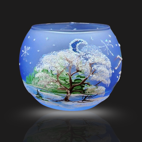 Light Blue Glass Candle Holder, Hand Crafted in Ukraine, Blue Jays Design, Wonderful Year Round