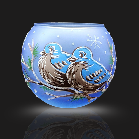Light Blue Glass Candle Holder, Hand Crafted in Ukraine, Blue Jays Design, Wonderful Year Round