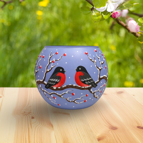 Light Blue - Medium Candle Holder - Finch On Wood Design