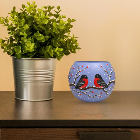 Light Blue - Medium Candle Holder - Finch On Wood Design