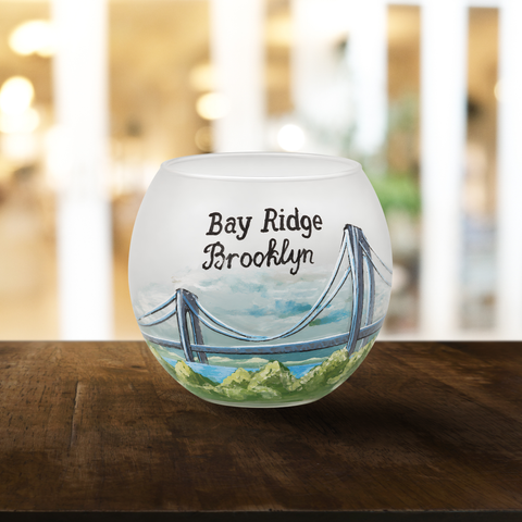 Medium Frosted Glass Candle Holder, Hand Crafted in Ukraine, Bay Ridge Brooklyn Design, Wonderful Year Round