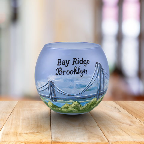 Medium Light Blue Glass Candle Holder, Hand Crafted in Ukraine, Bay Ridge Brooklyn Design, Wonderful Year Round