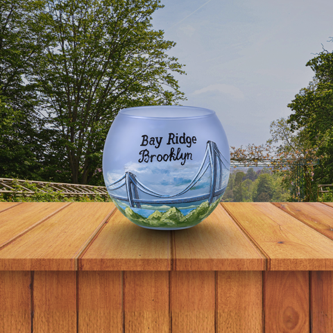 Medium Light Blue Glass Candle Holder, Hand Crafted in Ukraine, Bay Ridge Brooklyn Design, Wonderful Year Round