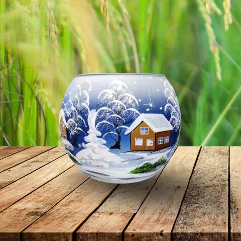 Blue Ombre Glass Candle Holder, Hand Crafted in Ukraine, Brown Cabin Winter Wonderland, Wonderful Year Round