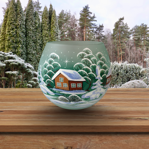 Green Ombre Glass Candle Holder, Hand Crafted in Ukraine, Brown Cabin Winter Wonderland, Wonderful Year Round