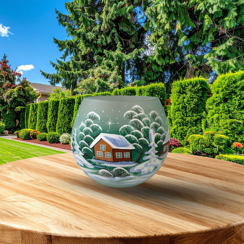 Green Ombre Glass Candle Holder, Hand Crafted in Ukraine, Brown Cabin Winter Wonderland, Wonderful Year Round