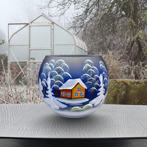 Light Blue Ombre Glass Candle Holder, Hand Crafted in Ukraine, Brown Cabin Winter Wonderland, Wonderful Year Round