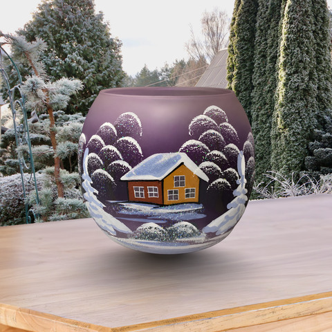 Purple Ombre Glass Candle Holder, Hand Crafted in Ukraine, Brown Cabin Winter Wonderland, Wonderful Year Round