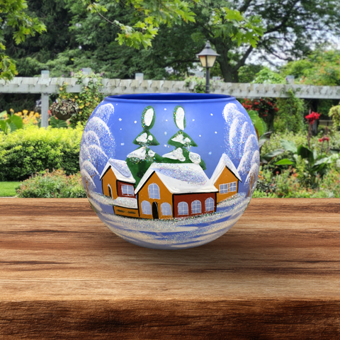 Light Blue Glass Candle Holder, Hand Crafted in Ukraine, Brown Cabin Winter Wonderland, Wonderful Year Round