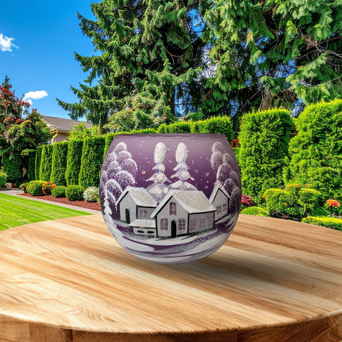 Purple Ombre Glass Candle Holder, Hand Crafted in Ukraine, White Cabin Winter Wonderland, Wonderful Year Round