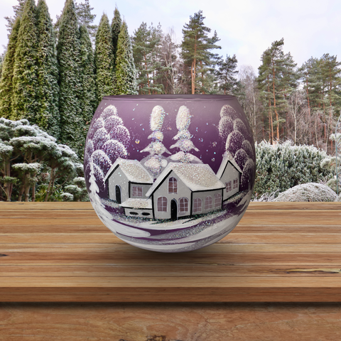 Purple Ombre Glass Candle Holder, Hand Crafted in Ukraine, White Cabin Winter Wonderland, Wonderful Year Round