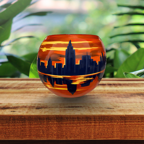 Orange/Purple Glass Candle Holder, Hand Crafted in Ukraine, Skyline Design, Wonderful Year Round