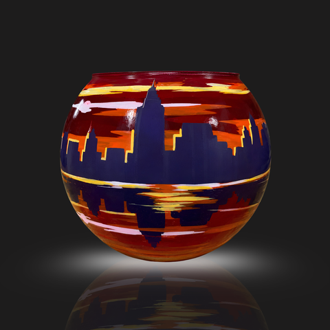 Red/Purple Glass Candle Holder, Hand Crafted in Ukraine, Skyline, Wonderful Year Round