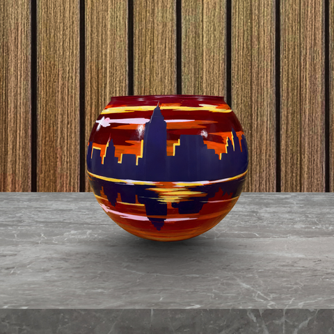 Red/Purple Glass Candle Holder, Hand Crafted in Ukraine, Skyline, Wonderful Year Round