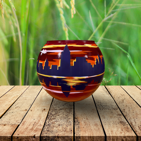 Red/Purple Glass Candle Holder, Hand Crafted in Ukraine, Skyline, Wonderful Year Round