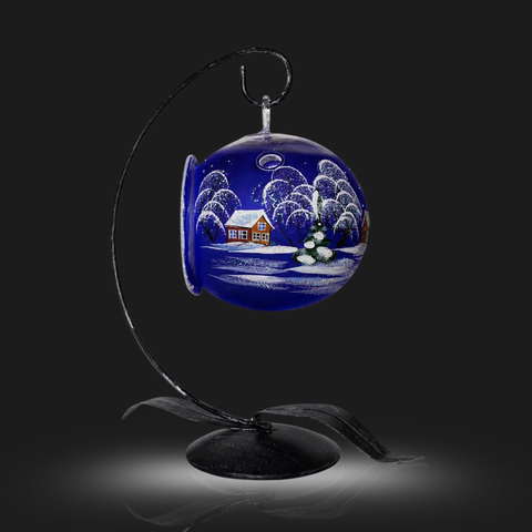 Blue Glass Terrarium Candle Holder, Hand Crafted in Ukraine, Brown Cathedral Winter Wonderland, Wonderful Year Round
