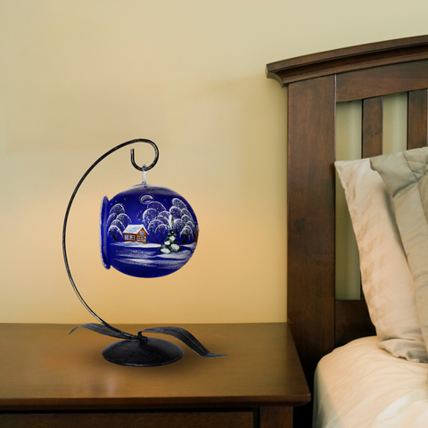 Blue Glass Terrarium Candle Holder, Hand Crafted in Ukraine, Brown Cathedral Winter Wonderland, Wonderful Year Round