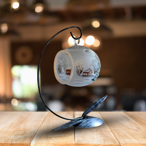 Frosted Glass Terrarium Candle Holder, Hand Crafted in Ukraine, Brown Cathedral Winter Wonderland, Wonderful Year Round