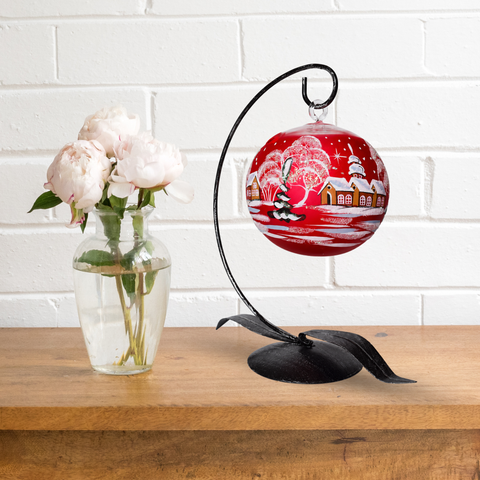 Red Glass Terrarium Candle Holder, Hand Crafted in Ukraine, Brown Cathedral Winter Wonderland, Wonderful Year Round