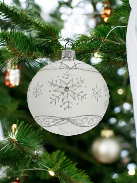 Clear Blown Glass Ornament - Large Snowflake - Frosted Ornament - Hand Made In Ukraine - Hand Painted - Keepsake Ornament - Natural Glass