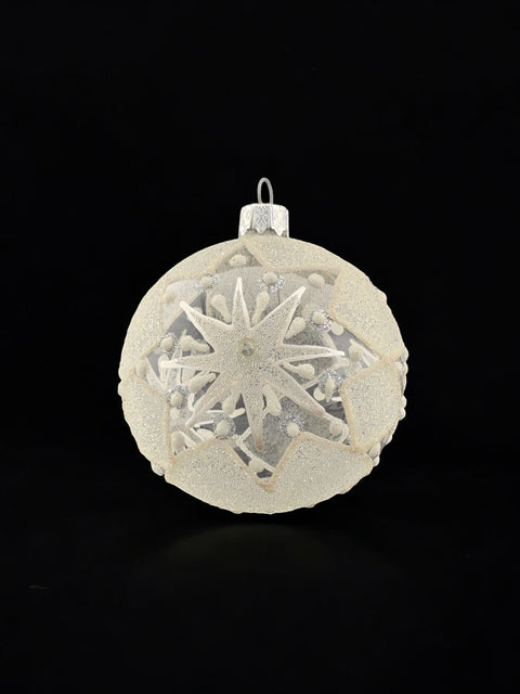 Frosted Snowflake Blown Glass Ornament, Modern Design and Crafted in Ukraine, Individually Box, Keep Sake Ornament