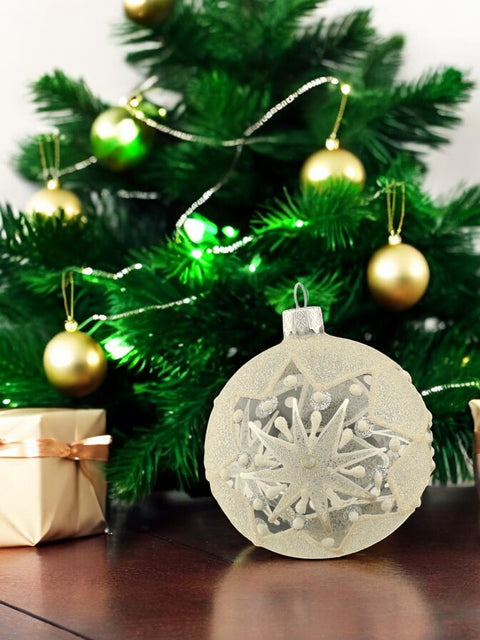 Frosted Snowflake Blown Glass Ornament, Modern Design and Crafted in Ukraine, Individually Box, Keep Sake Ornament