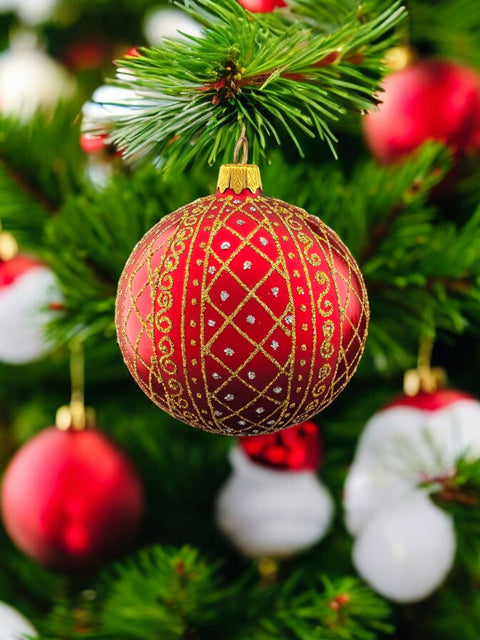 Red Blown Glass Ornament - Modern Design - Red & Gold Ornament - Hand Made In Ukraine - Hand Painted - Keepsake Ornament - Natural Glass