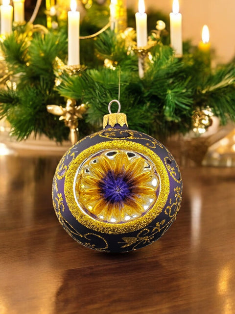 Purple Blown Glass Ornament - Handcrafted - Purple & Gold Design