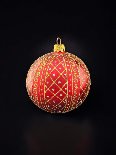 Red Blown Glass Ornament - Modern Design - Red & Gold Ornament - Hand Made In Ukraine - Hand Painted - Keepsake Ornament - Natural Glass